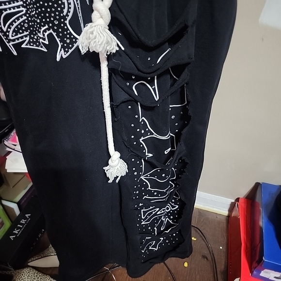 100% Cotton Rhinestone Crytal Wide Leg Pants French Terry Washed Mens Trackpsnts - Picture 10 of 10